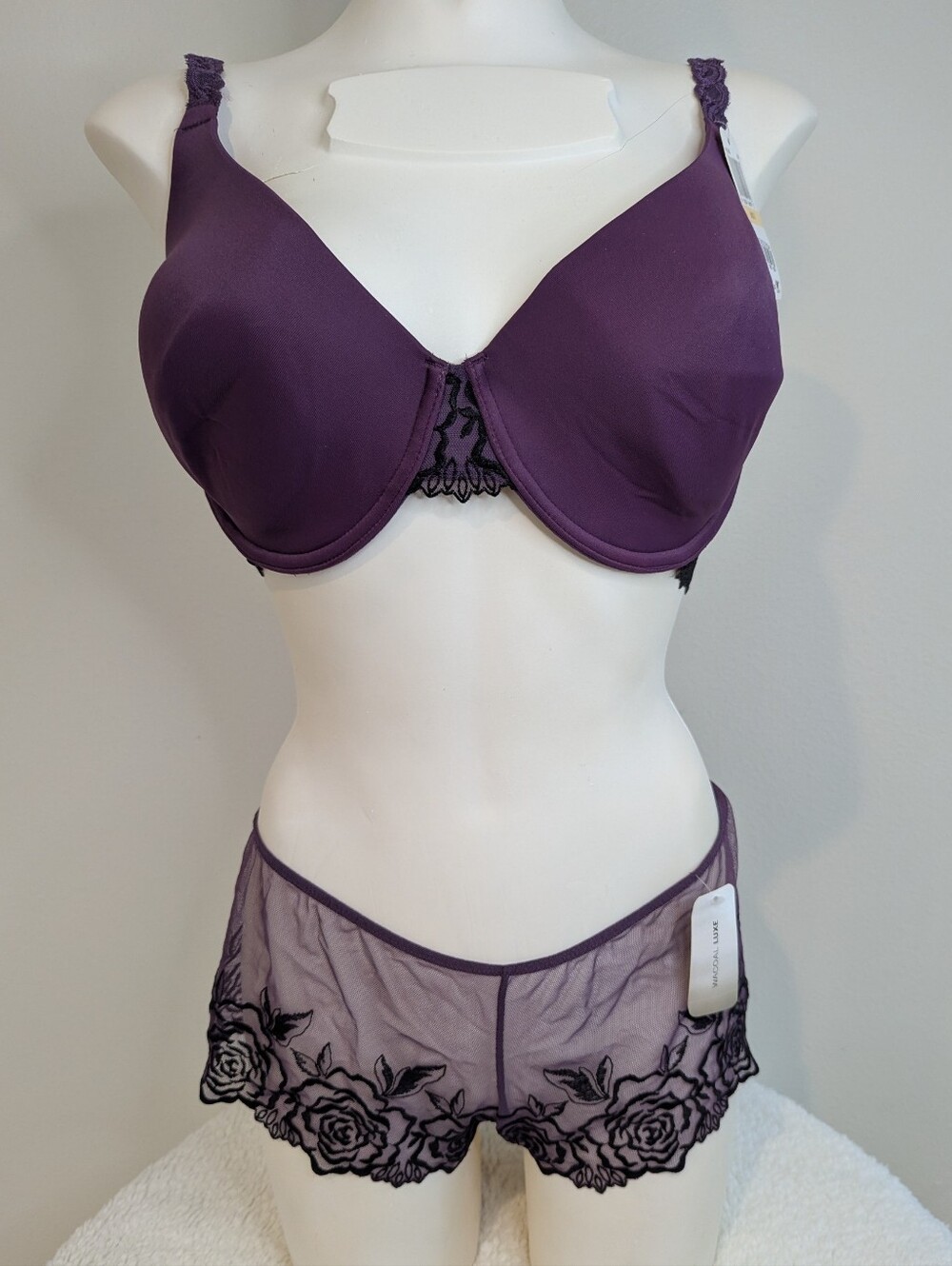 Wacoal Luxe Plum Purple Bra & Boyshort Set 36DD / L NWT